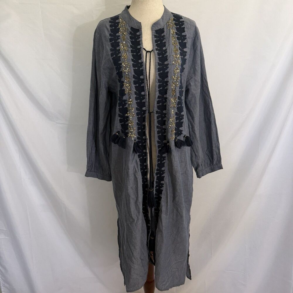 YARGICI shirts Blue  Embroidered Duster Jacket Size Small Lightweight